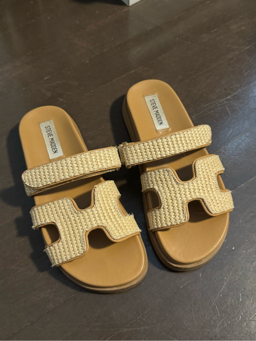 Steve Madden Beige Woven Double-Strap Slide Sandals
